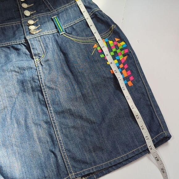 Coogi Overall Mini Skirt Womens 9/10 Blue Embroidered Denim 90s y2k - Picture 16 of 16